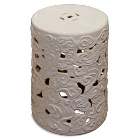 Blanc de Chine Cloud Motif Oriental Garden Stool