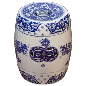 Blue and White Porcelain Imperial Dragon Motif Oriental Garden Stool