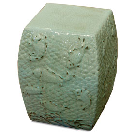 Distressed Celadon Porcelain Koi Fish Pond Asian Garden Stool