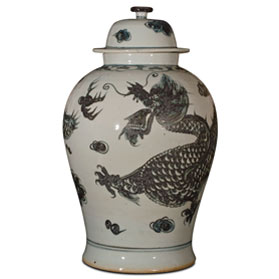 Black and White Porcelain Imperial Prosperity Dragon Oriental Jar