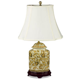 Gold Floral Vine Motif Asian Porcelain Lamp