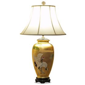 Gold Leaf Longevity Cranes Motif Chinese Ceramic Lamp