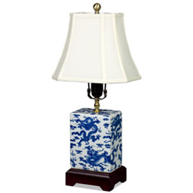 Blue and White Imperial Dragon Motif Asian Porcelain Lamp