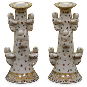 Porcelain Five Boy Asian Candle Holder Set